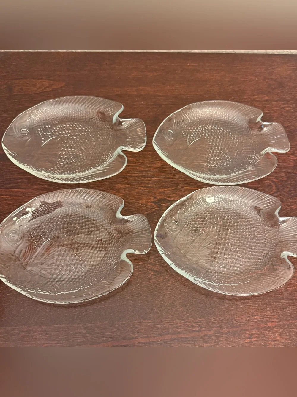 Arcoroc France Poisson Fish Clear Glass Small Appetizer Plates 6.5x5” Set of 4